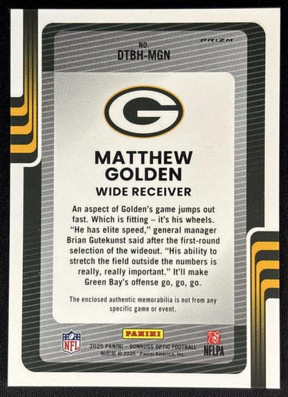Matthew Golden 2025 Panini Donruss Optic Threads Blue Hyper Prizm Packers Sports Trading Cards