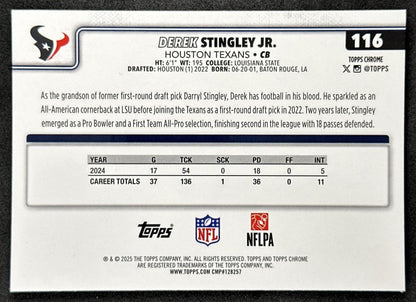 Derek Stingley Jr. 2025 Topps Chrome Sapphire Texans