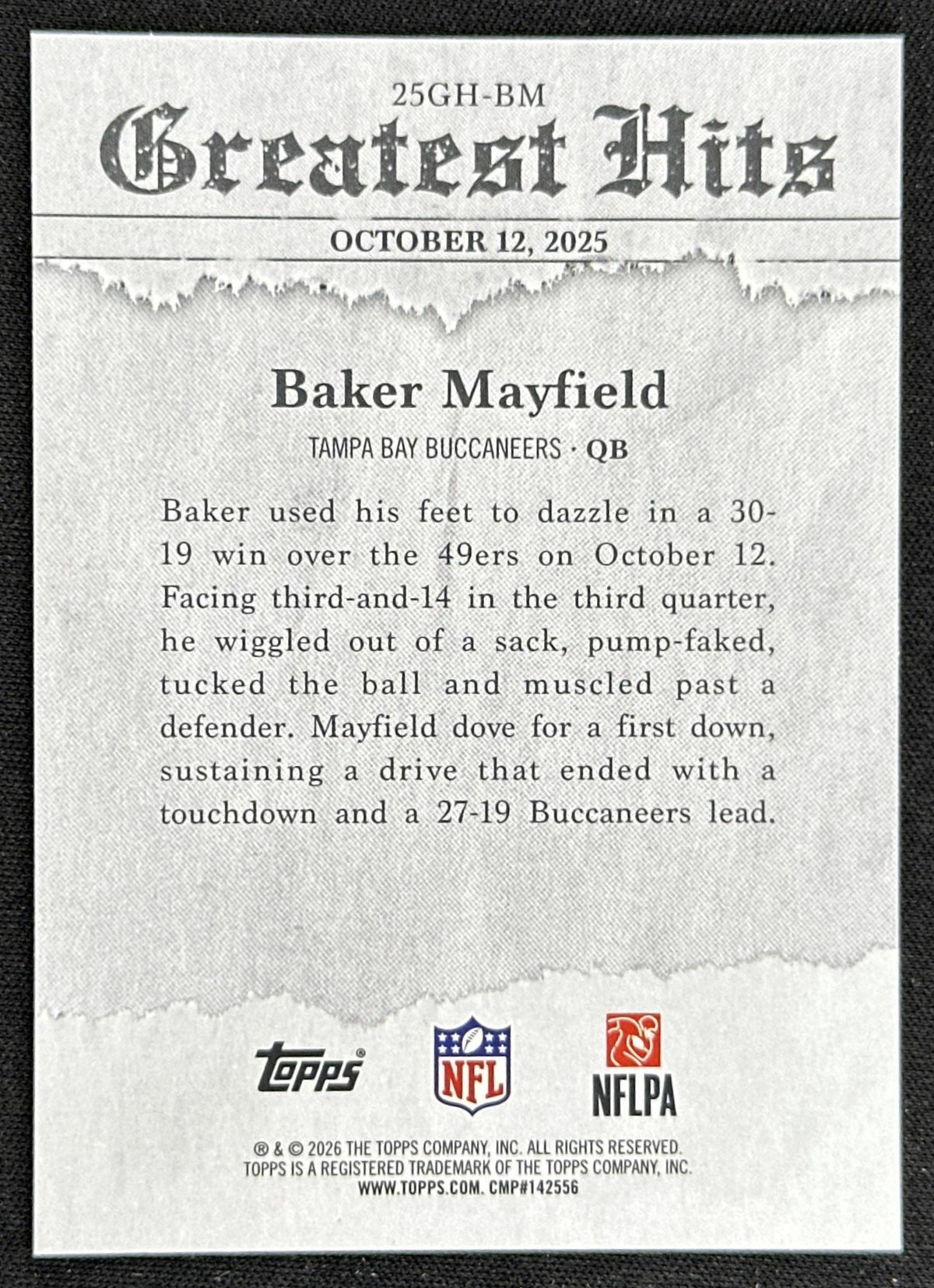 Baker Mayfield 2026 Topps 2025 Flagship Greatest Hits Buccaneers