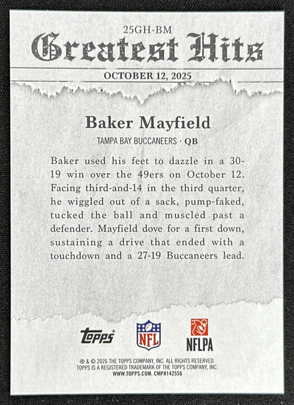 Baker Mayfield 2026 Topps 2025 Flagship Greatest Hits Buccaneers