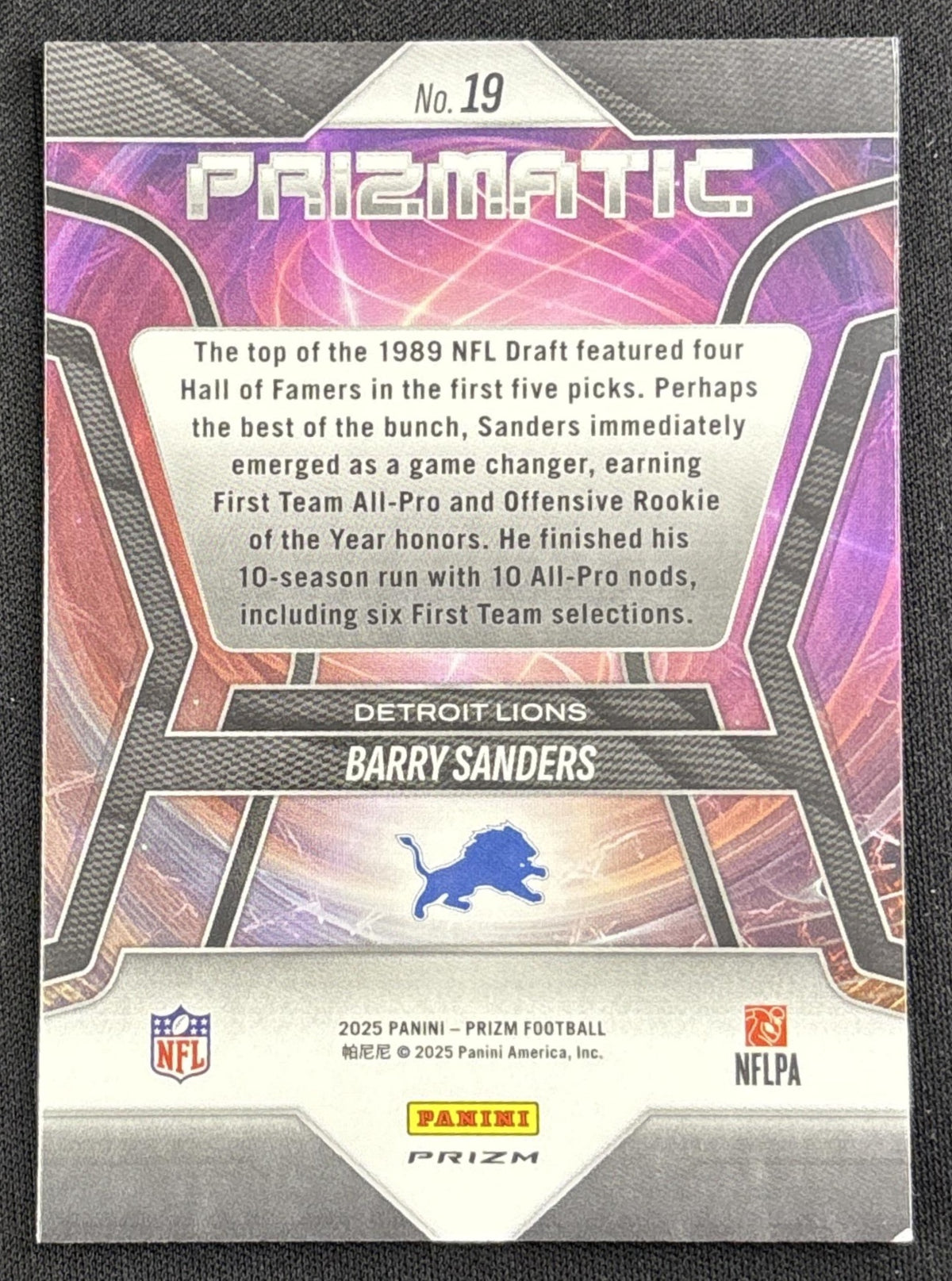 Barry Sanders 2025 Panini Prizm Prizmatic Green Lions