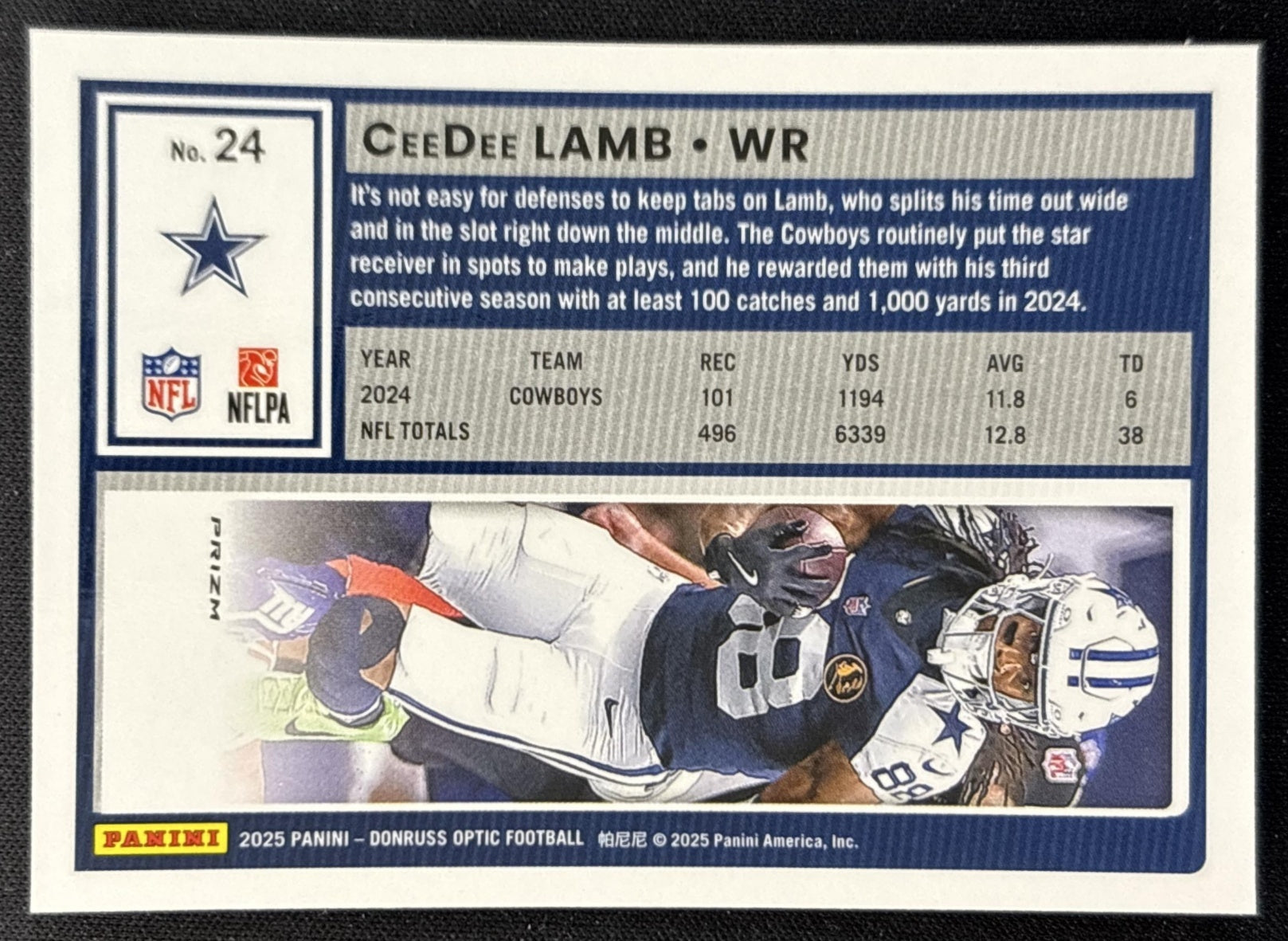 CeeDee Lamb 2025 Panini Donruss Optic Stars Prizm Cowboys back