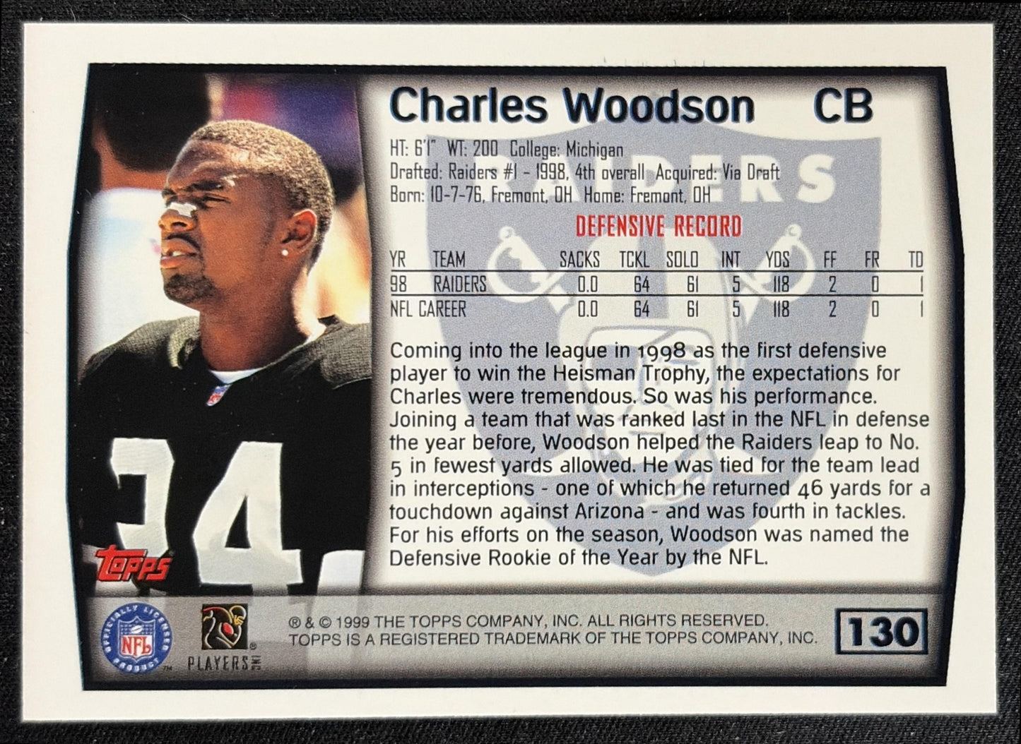 Charles Woodson 1999 Topps Raiders