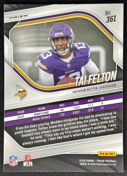 Tai Felton 2025 Prizm White Disco Prizms Vikings Sports Trading Card
