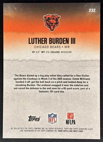 Luther Burden III 2025 Signature Class Chrome Rookie Orange Lava Refractor /50 Bears back