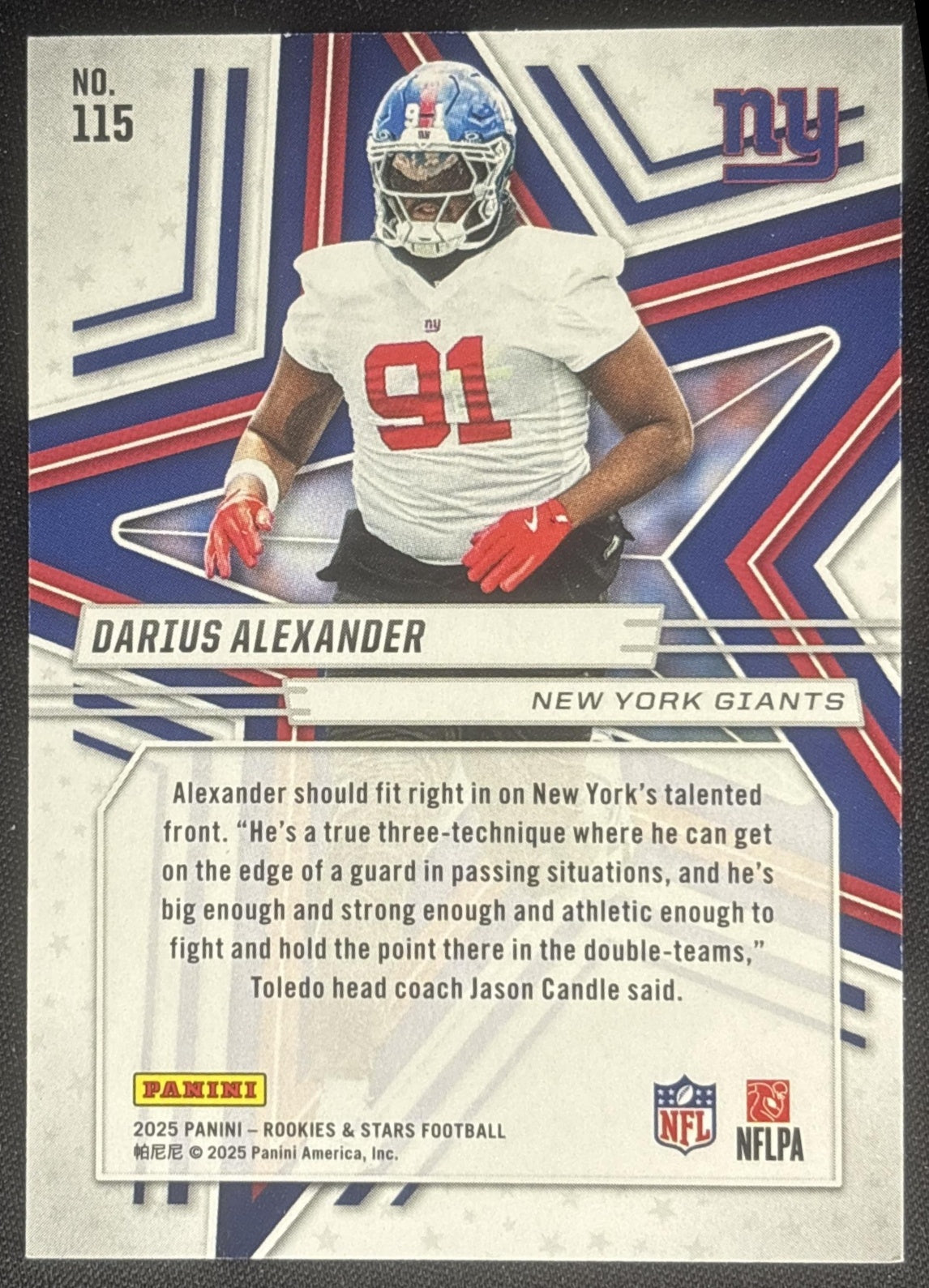 Darius Alexander 2025 Panini Rookies & Stars Purple /999 Giants New York Giants Sports Trading Cards