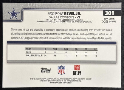 Shavon Revel Jr. 2025 Topps Chrome Rookie Pink Wave Refractor /250 Cowboys Sports Trading Cards