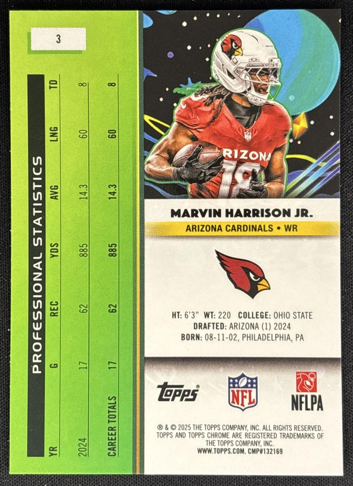 Marvin Harrison Jr. 2025 Topps Cosmic Chrome Cardinals back