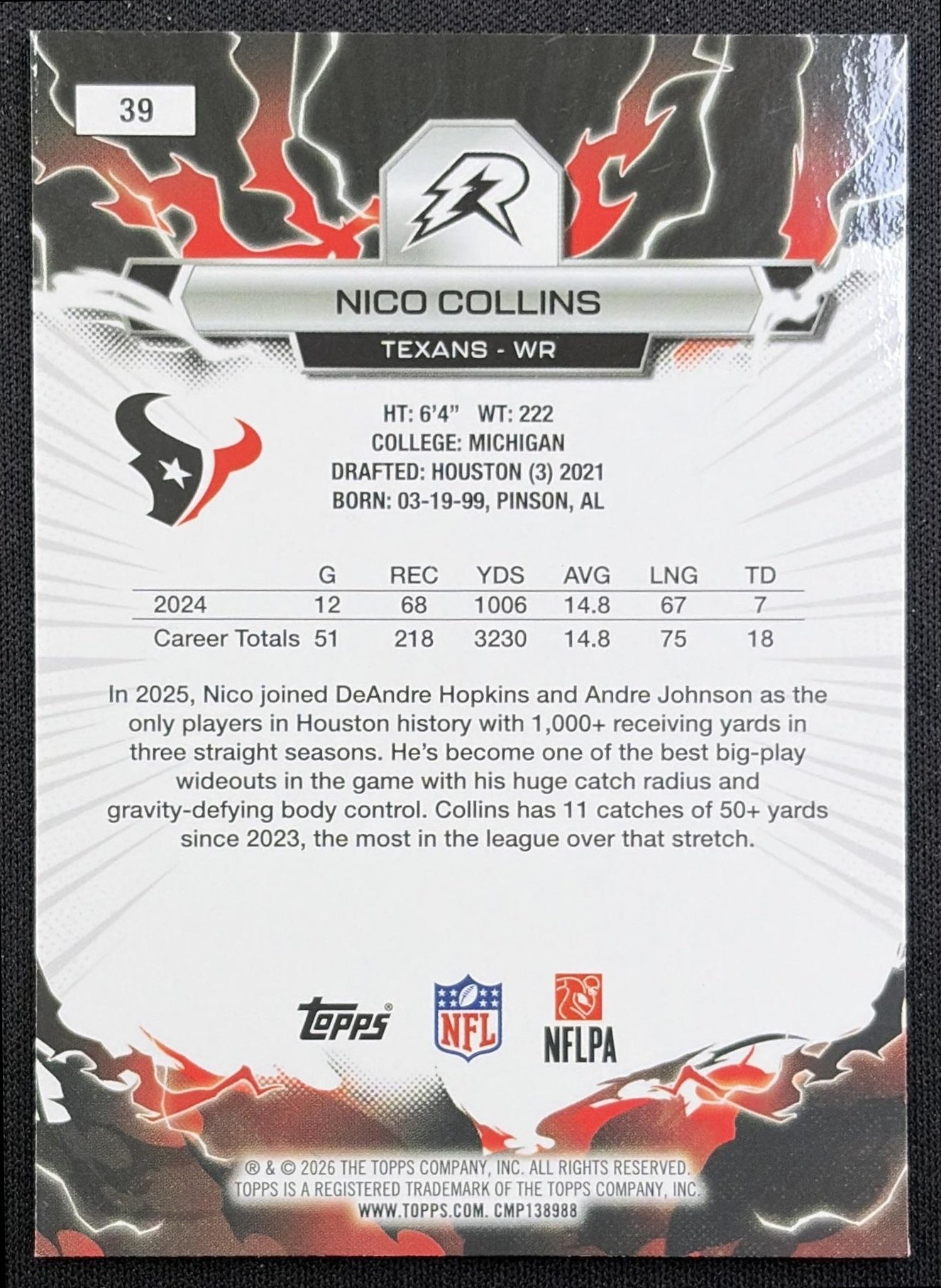 Nico Collins 2025 Topps Resurgence Prism Refractor Texans