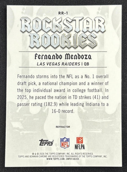 Fernando Mendoza 2026 Bowman Rockstar Rookies Refractor Raiders