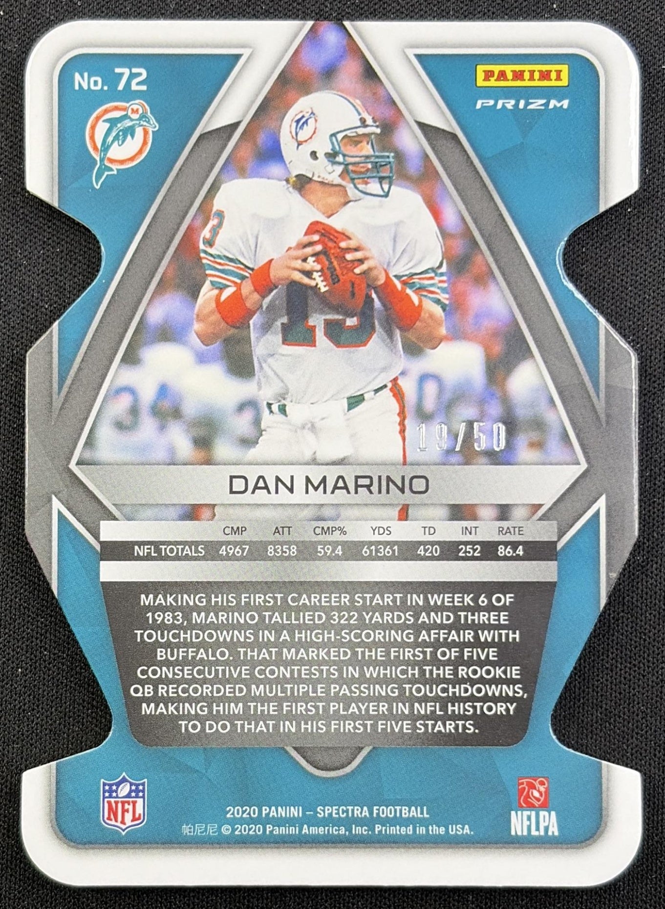 Dan Marino 2020 Panini Spectra Neon Blue Die Cut /50 Dolphins Miami Dolphins
