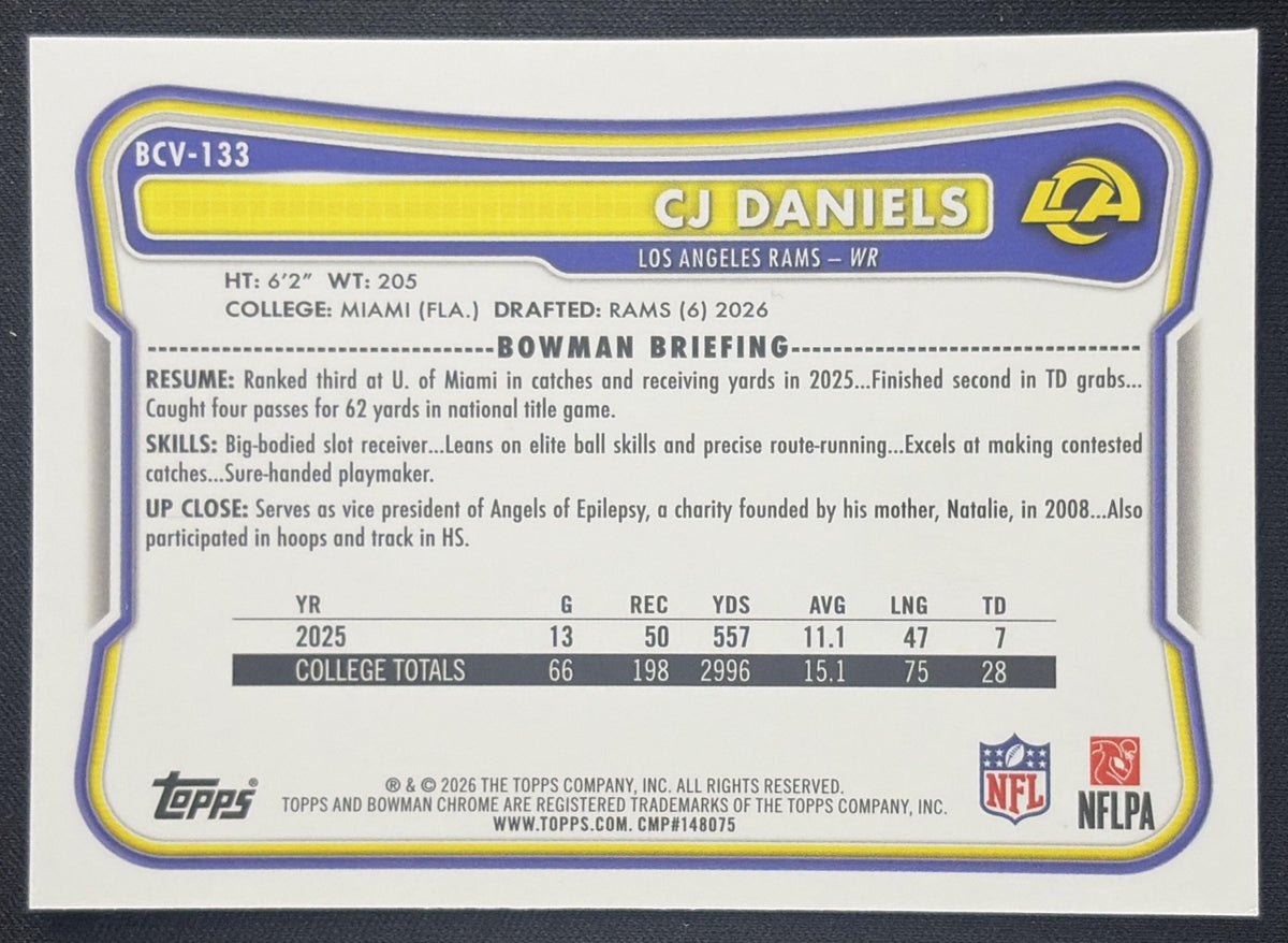 CJ Daniels 2026 Bowman Chrome NFL Mojo Refractor Rams