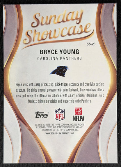 Bryce Young 2025 Topps Signature Class Sunday Showcase Coral Foil /299 Panthers Sports Trading Cards