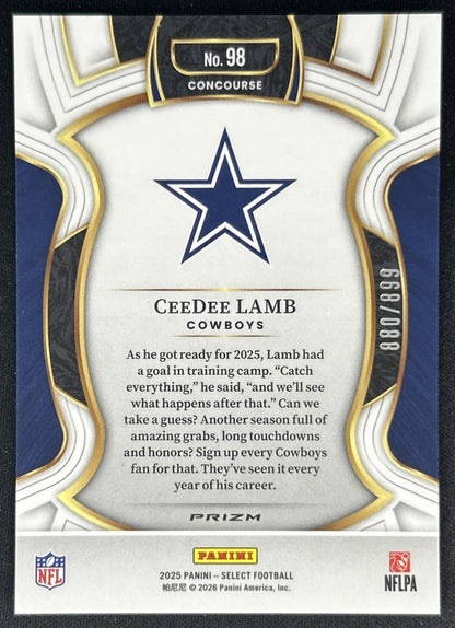 CeeDee Lamb 2025 Panini Select Concourse Copper Prizm Shock /899 Cowboys Back