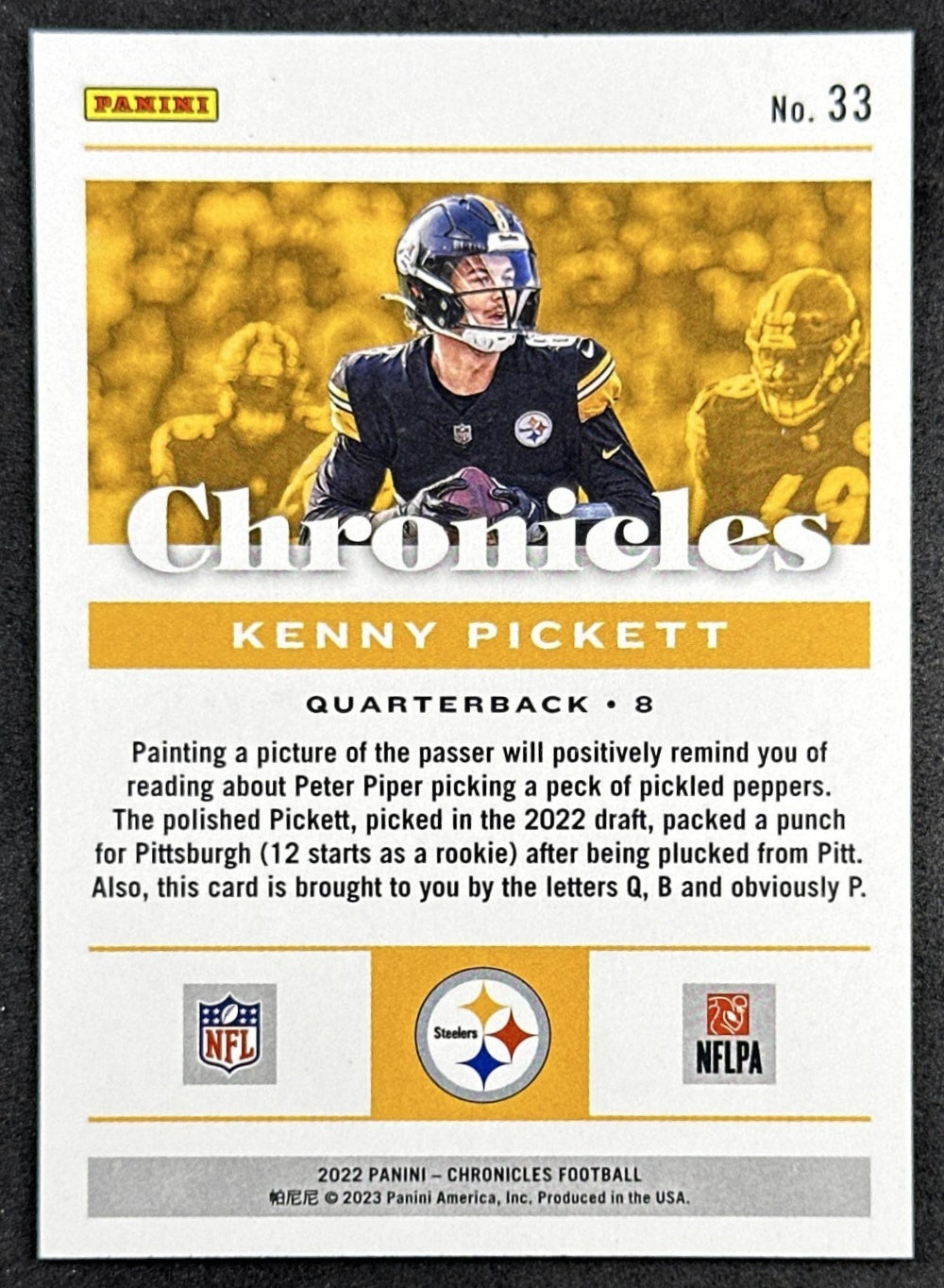 Kenny Pickett 2022 Panini Chronicles Steelers back