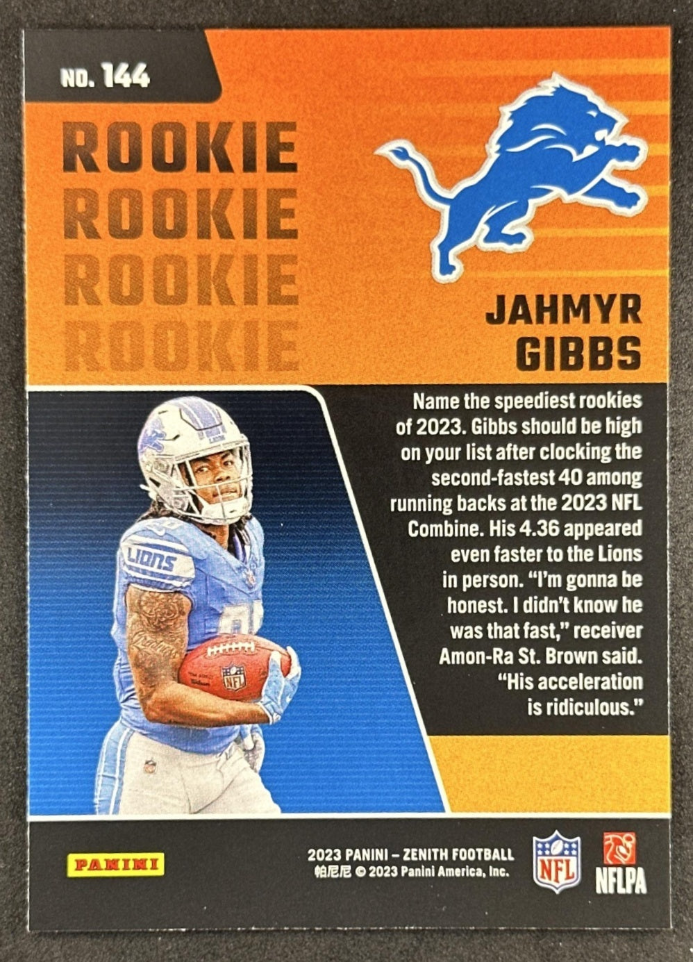 Jahmyr Gibbs 2023 Panini Zenith Lions Sports Trading Card
