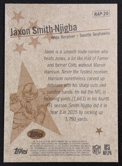 Jaxon Smith-Njigba 2026 Topps Heritage New Age Performers Seahawks - back