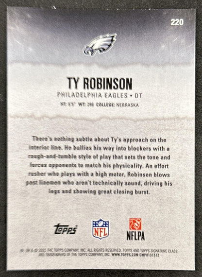 Ty Robinson 2025 Topps Signature Class Rookie Blue & Yellow Foil Eagles back