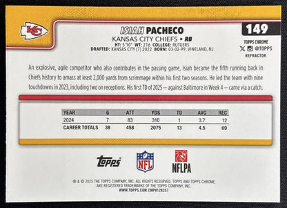 Isiah Pacheco 2025 Topps Chrome Refractor Chiefs Sports Trading Cards