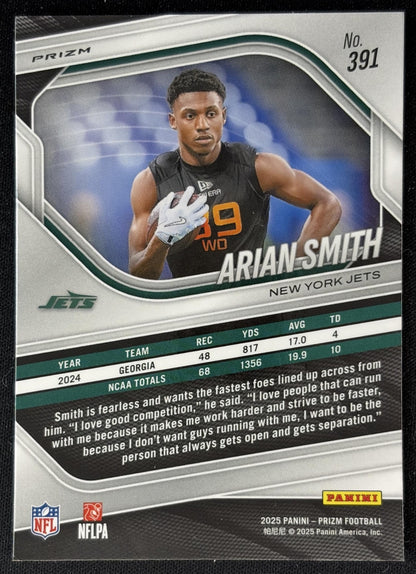 Arian Smith 2025 Panini Prizm White Sparkle Jets back