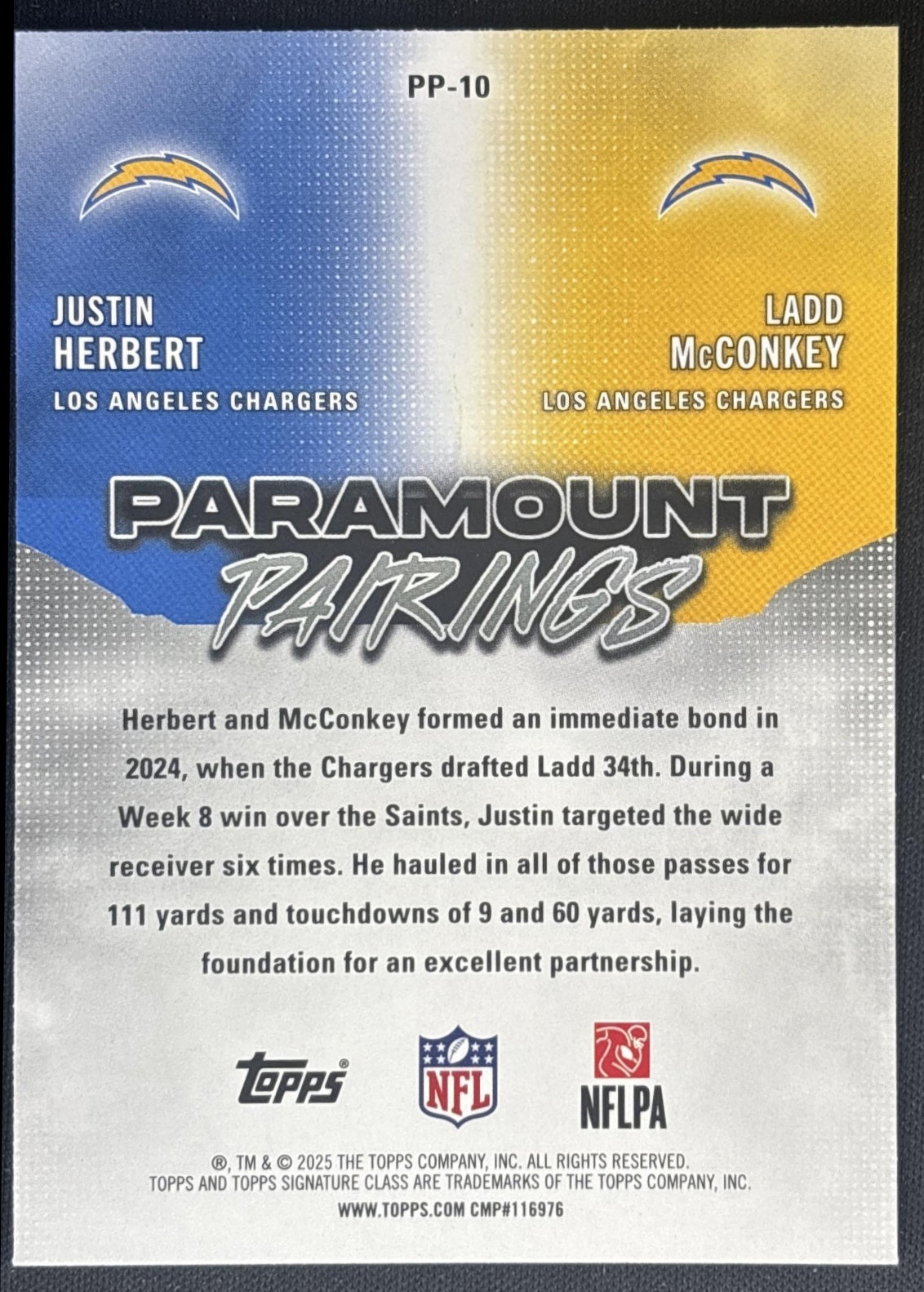 Ladd McConkey Justin Herbert 2025 Signature Class Paramount Pairings Chargers back