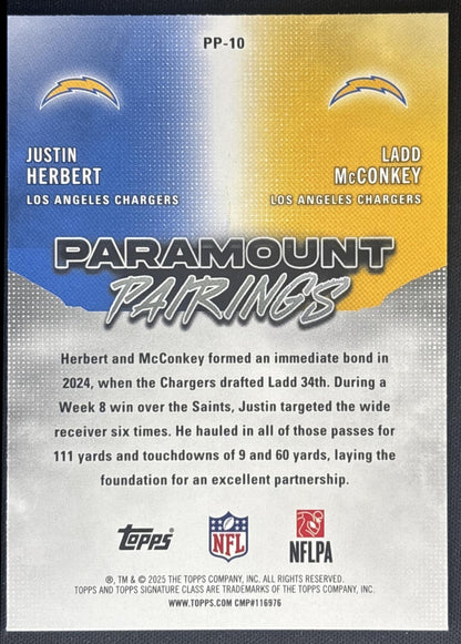 Ladd McConkey Justin Herbert 2025 Signature Class Paramount Pairings Chargers back