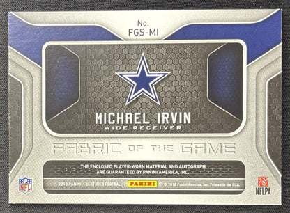 Michael Irvin 2018 Panini Certified Fabric of the Game Signatures /10 Cowboys
