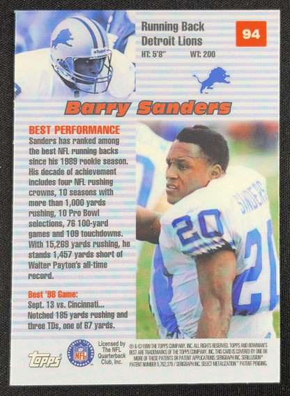 Barry Sanders 1999 Bowman's Best Lions Sports Trading Card