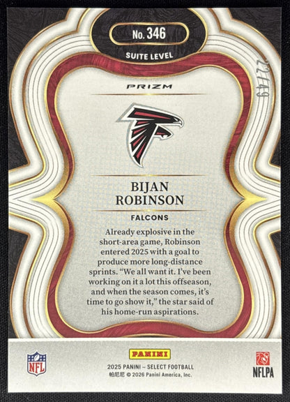 Bijan Robinson 2025 Panini Select Suite Level Red Prizm /49 Falcons back
