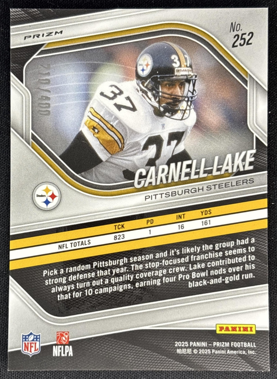 Carnell Lake 2025 Panini Prizm Pandora /400 Steelers back