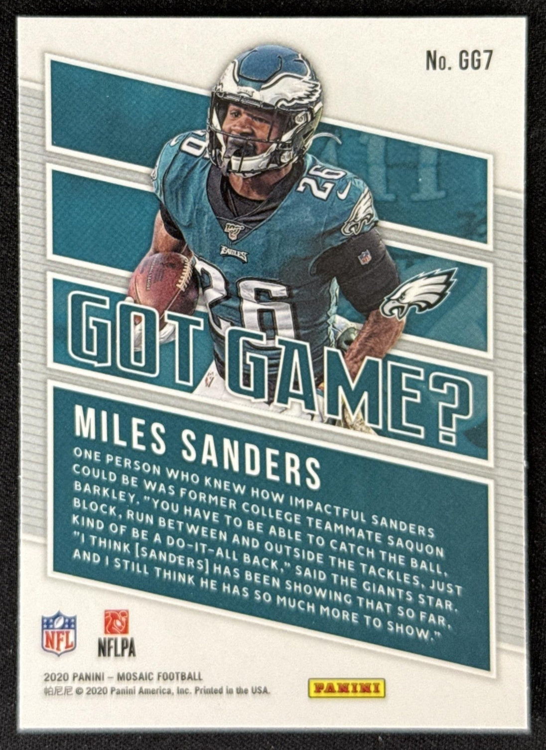 Miles Sanders 2020 Panini Mosaic Got Game? Eagles Sports Trading Card