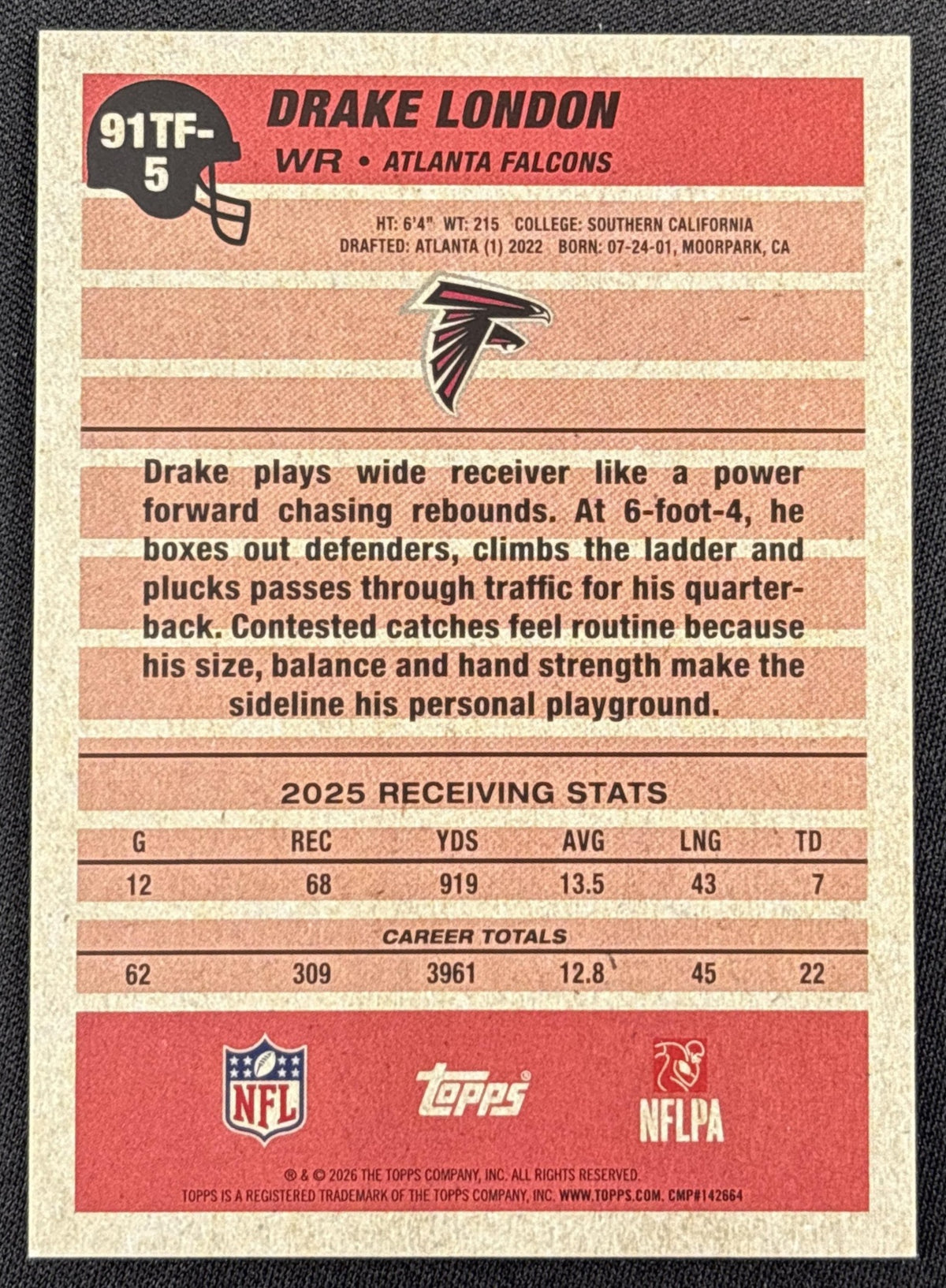 Drake London 2026 Topps 1991 Crackle Foil Falcons