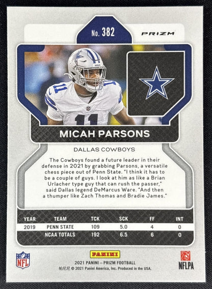 Micah Parsons 2021 Panini Prizm Green Cowboys Back