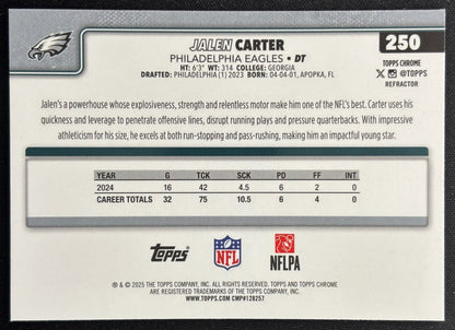 Jalen Carter 2025 Chrome Refractor Eagles Sports Trading Cards
