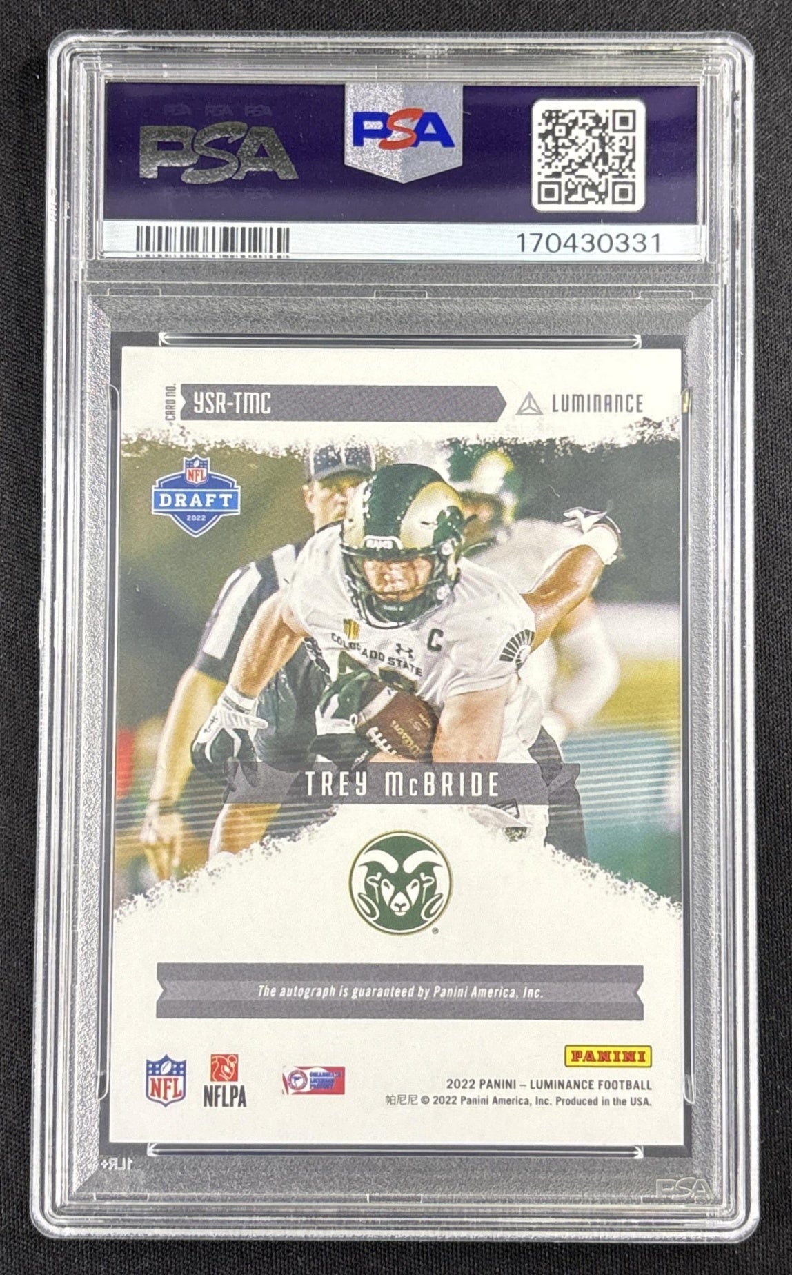 Trey McBride 2022 Panini Luminance Year One Signatures RPS Red PSA 9 Rams Sports Trading Card