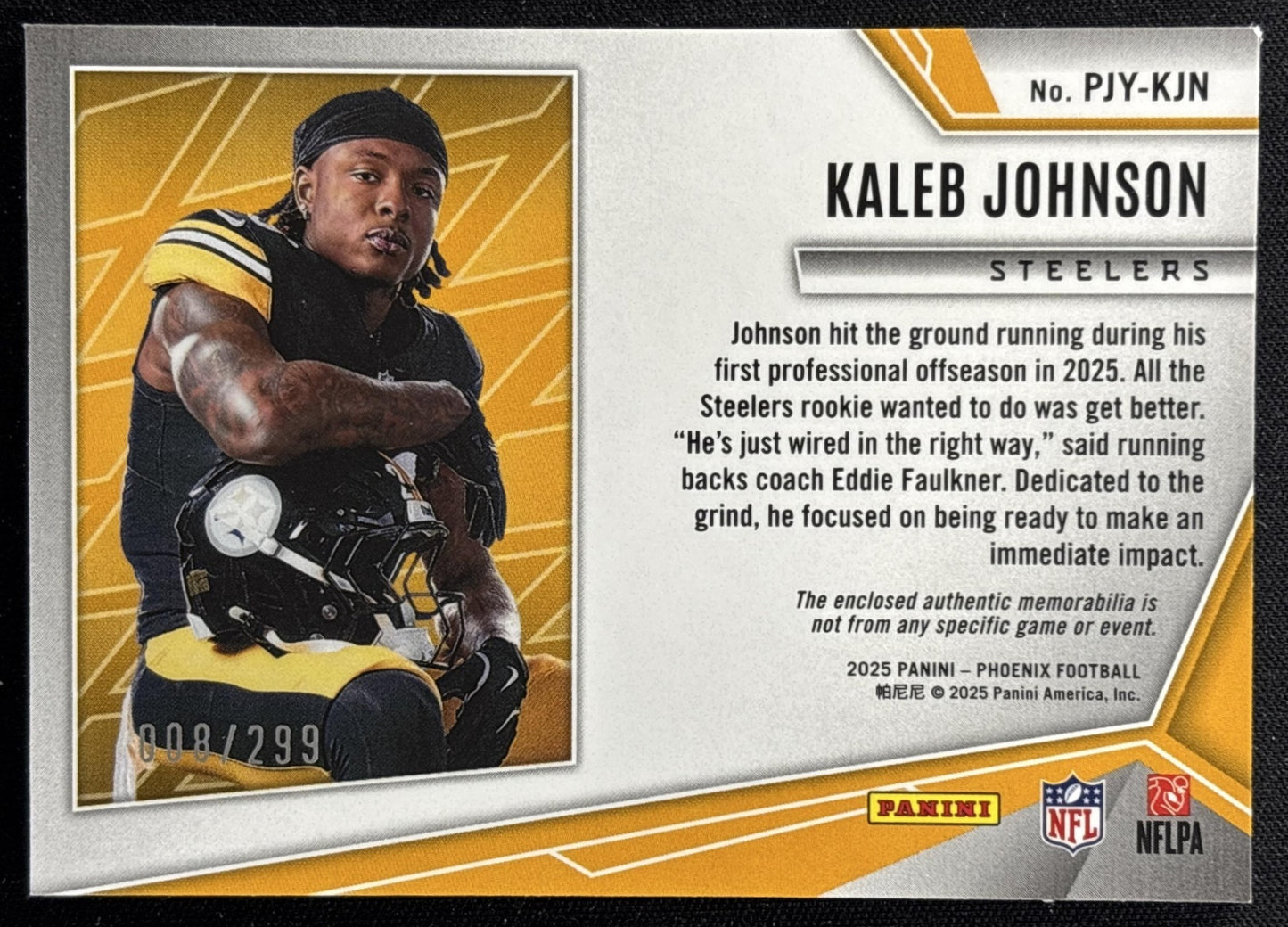 Kaleb Johnson 2025 Panini Phoenix Rookie Phenom Jersey Red Prizm /299 Steelers