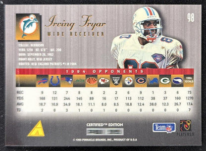 Irving Fryar 1995 Pinnacle Select Certified Dolphins Sports Trading Card