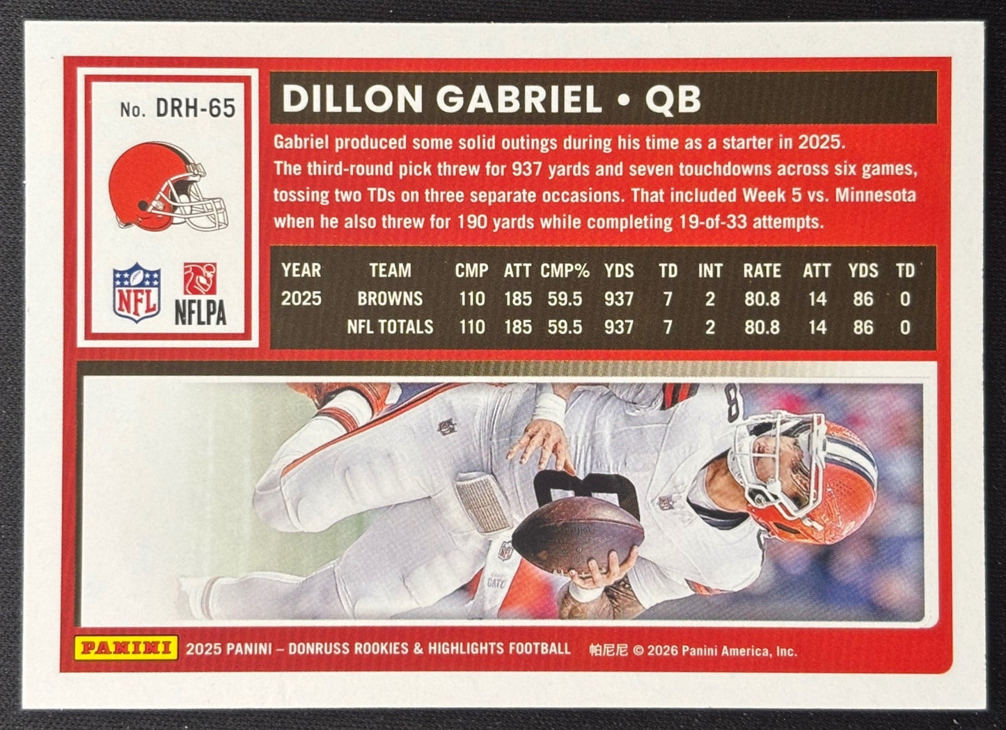 Dillon Gabriel 2025 Donruss Rookies & Highlights Red /49 Browns