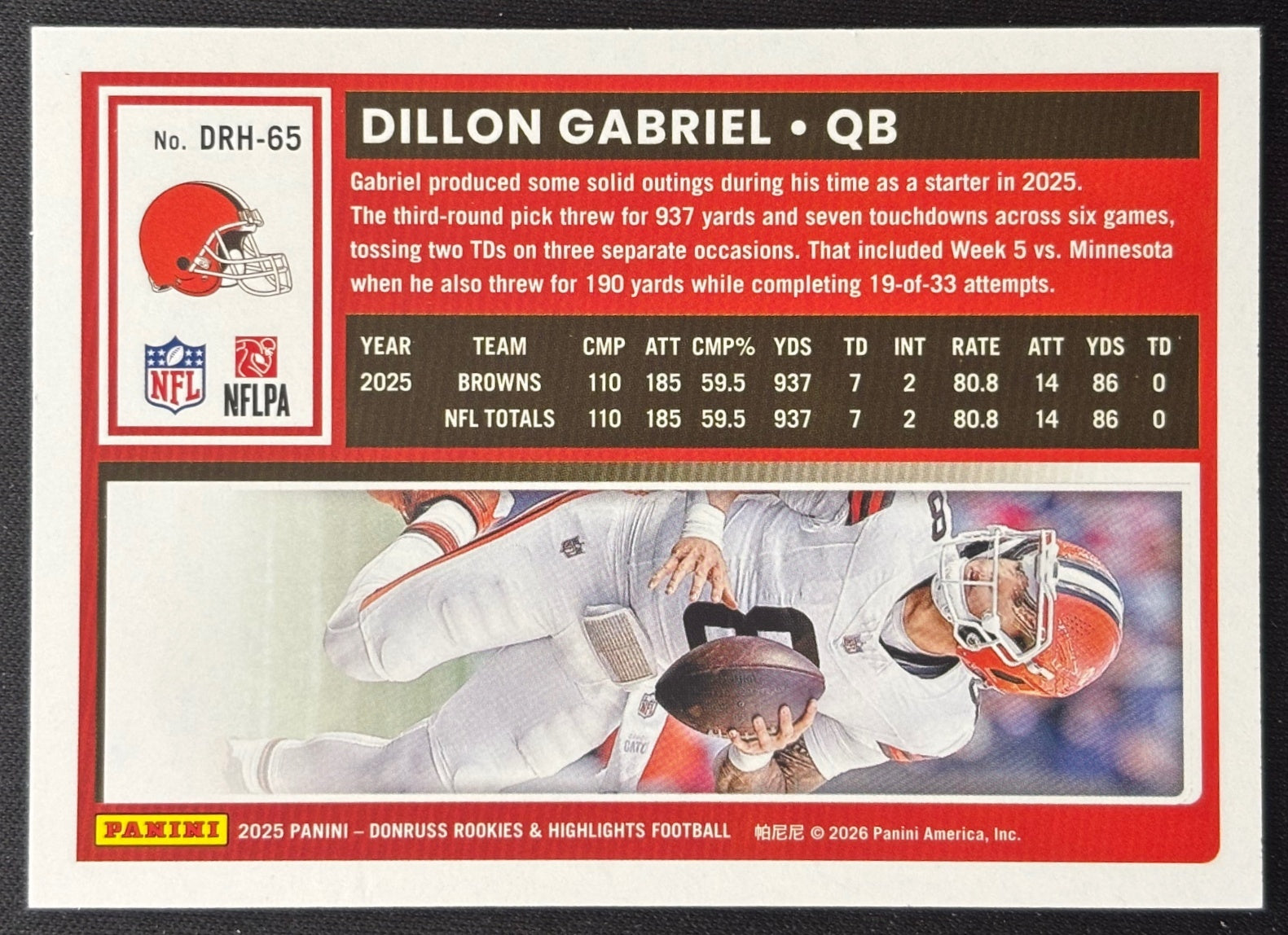 Dillon Gabriel 2025 Donruss Rookies & Highlights Red /49 Browns