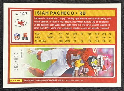 Isiah Pacheco 2025 Panini Donruss Optic Neon Blue Prizm /399 Chiefs
