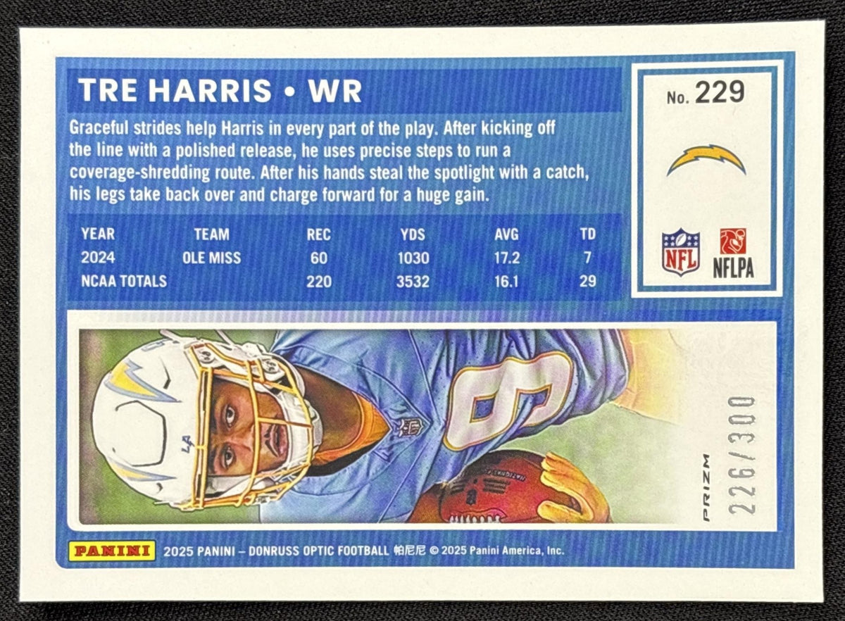 Tre Harris 2025 Panini Donruss Optic Rated Rookie Wave Prizm /300 Chargers