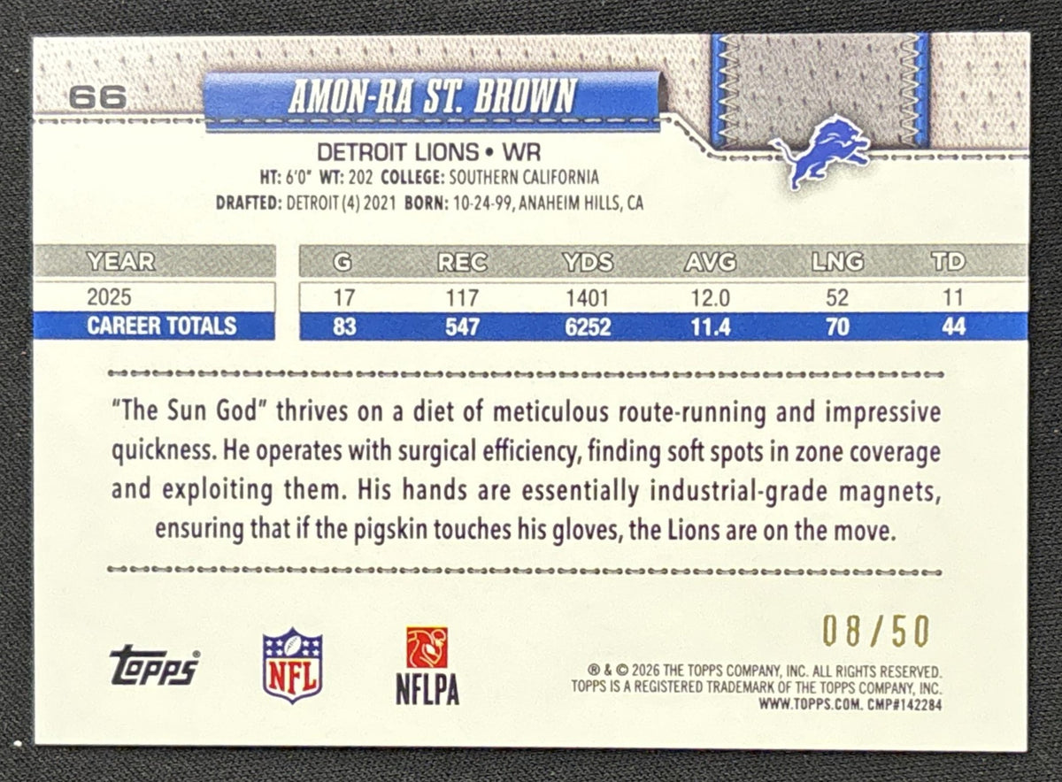 Amon-Ra St. Brown 2026 Topps Gold Holo Foil /50 Lions Sports Trading Card
