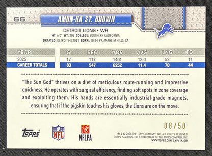 Amon-Ra St. Brown 2026 Topps Gold Holo Foil /50 Lions Sports Trading Card