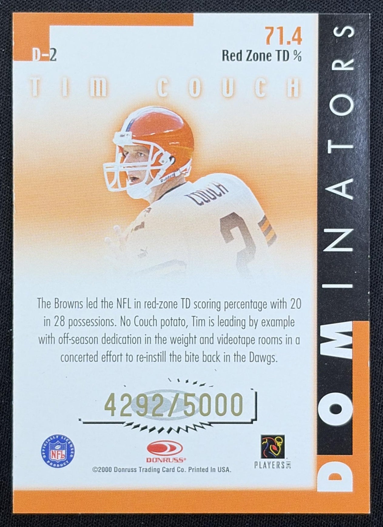 Tim Couch 2000 Donruss Dominators /5000 Browns