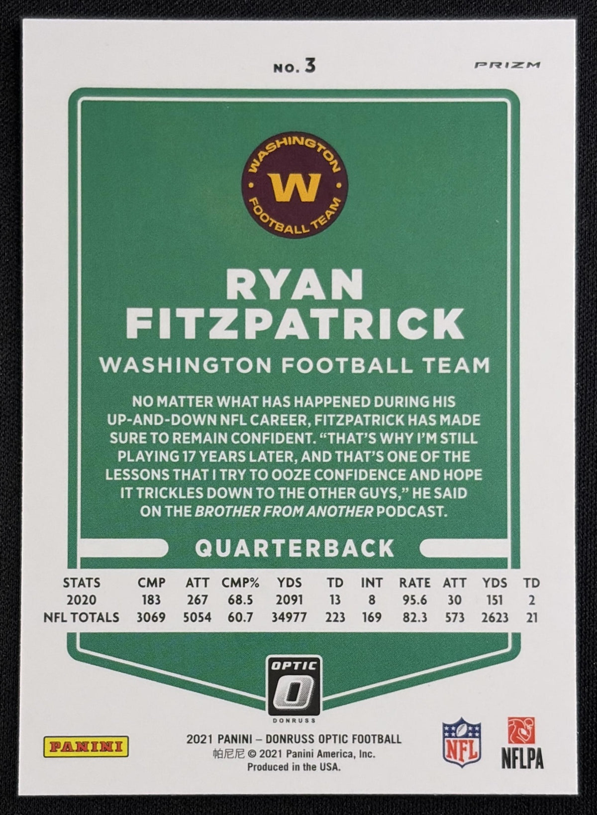 Ryan Fitzpatrick 2021 Panini Donruss Optic Stars