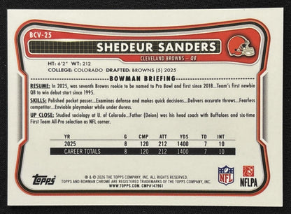 Shedeur Sanders 2026 Bowman Chrome NFL Aqua Mojo Refractor /199 Browns - Back