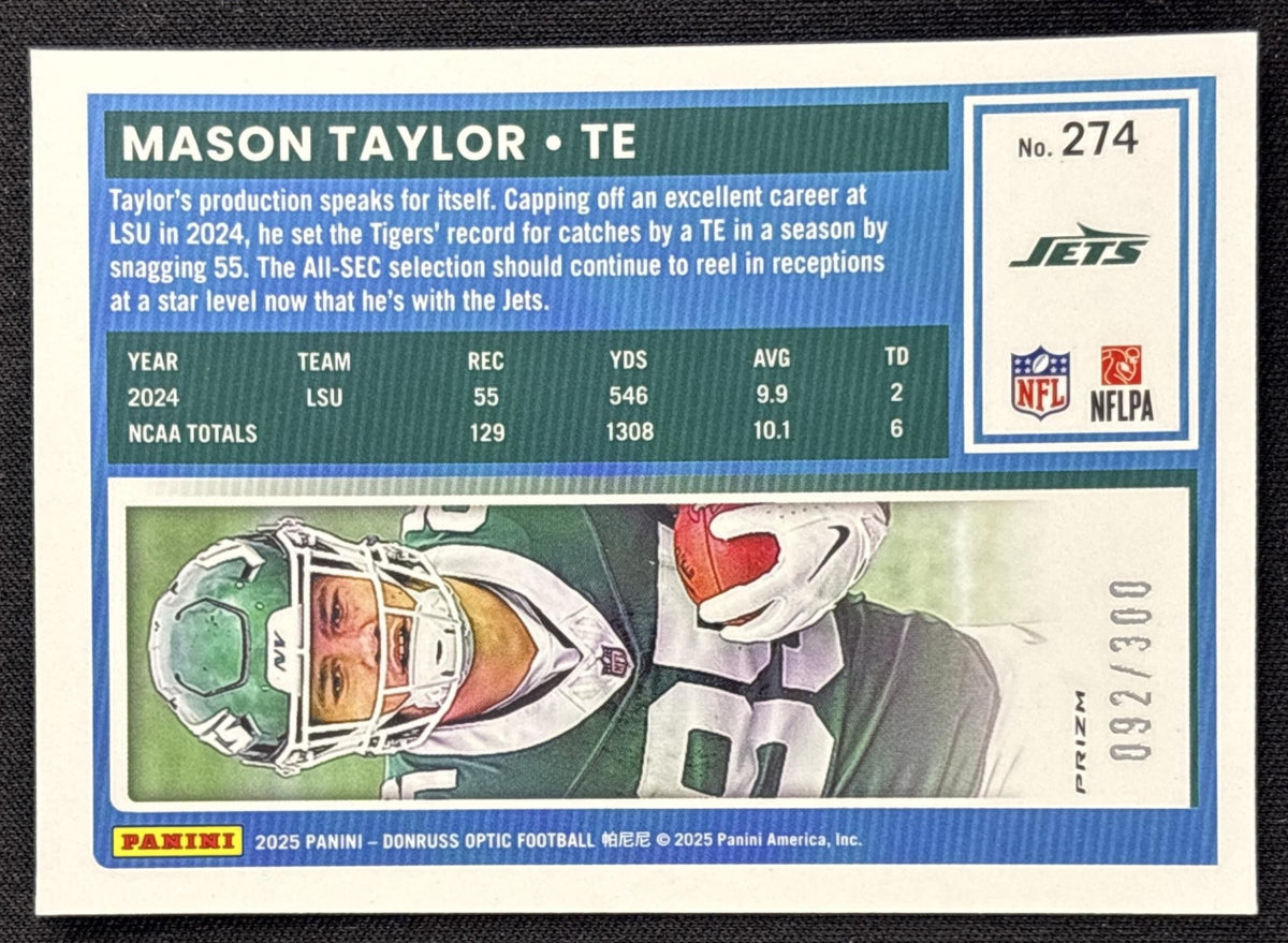 Mason Taylor 2025 Panini Donruss Optic Rated Rookie Wave Prizm /300 Jets