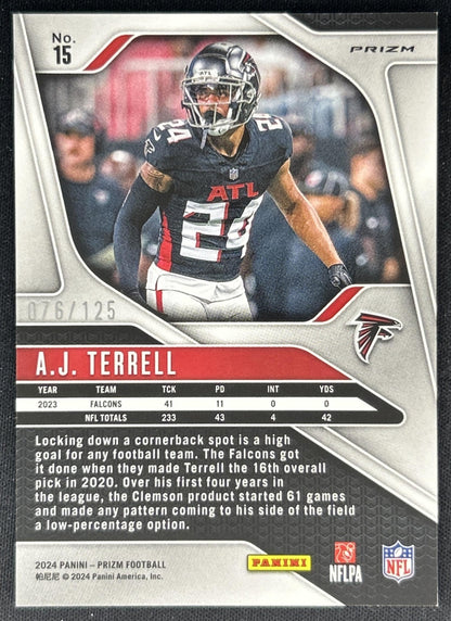 A.J. Terrell 2024 Panini Prizm Purple /125 Falcons back