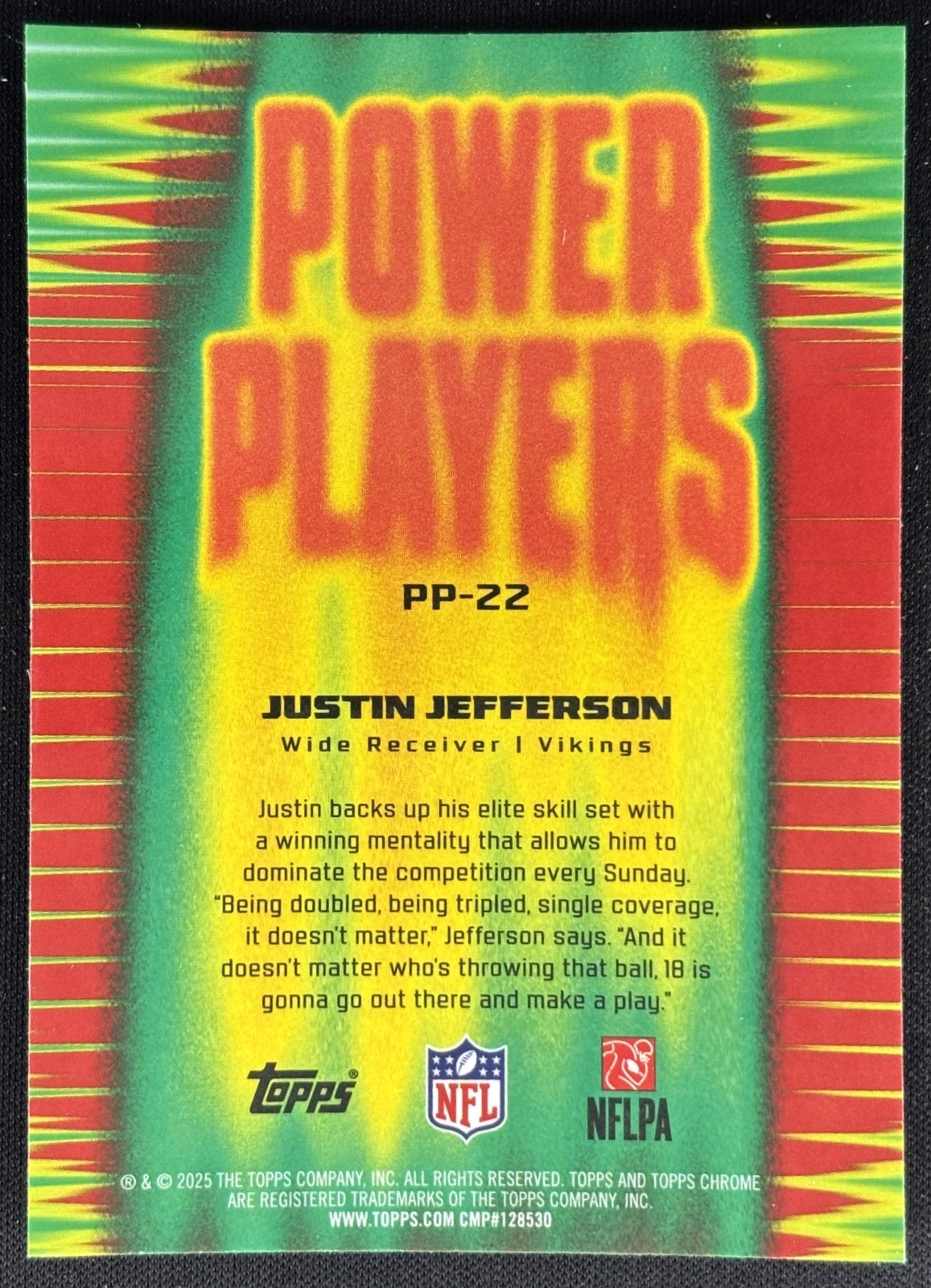 Justin Jefferson 2025 Topps Chrome Power Players Vikings Sports Trading Cards