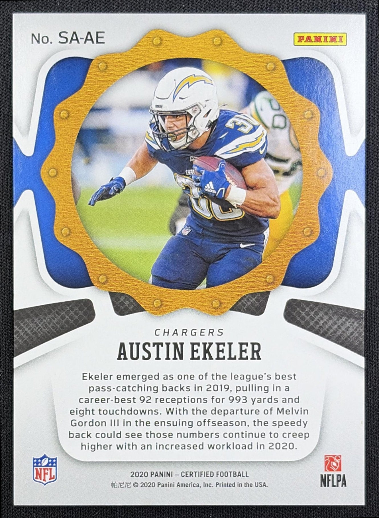 Austin Ekeler 2020 Panini Certified Seal of Approval Mirror Blue /75 Chargers